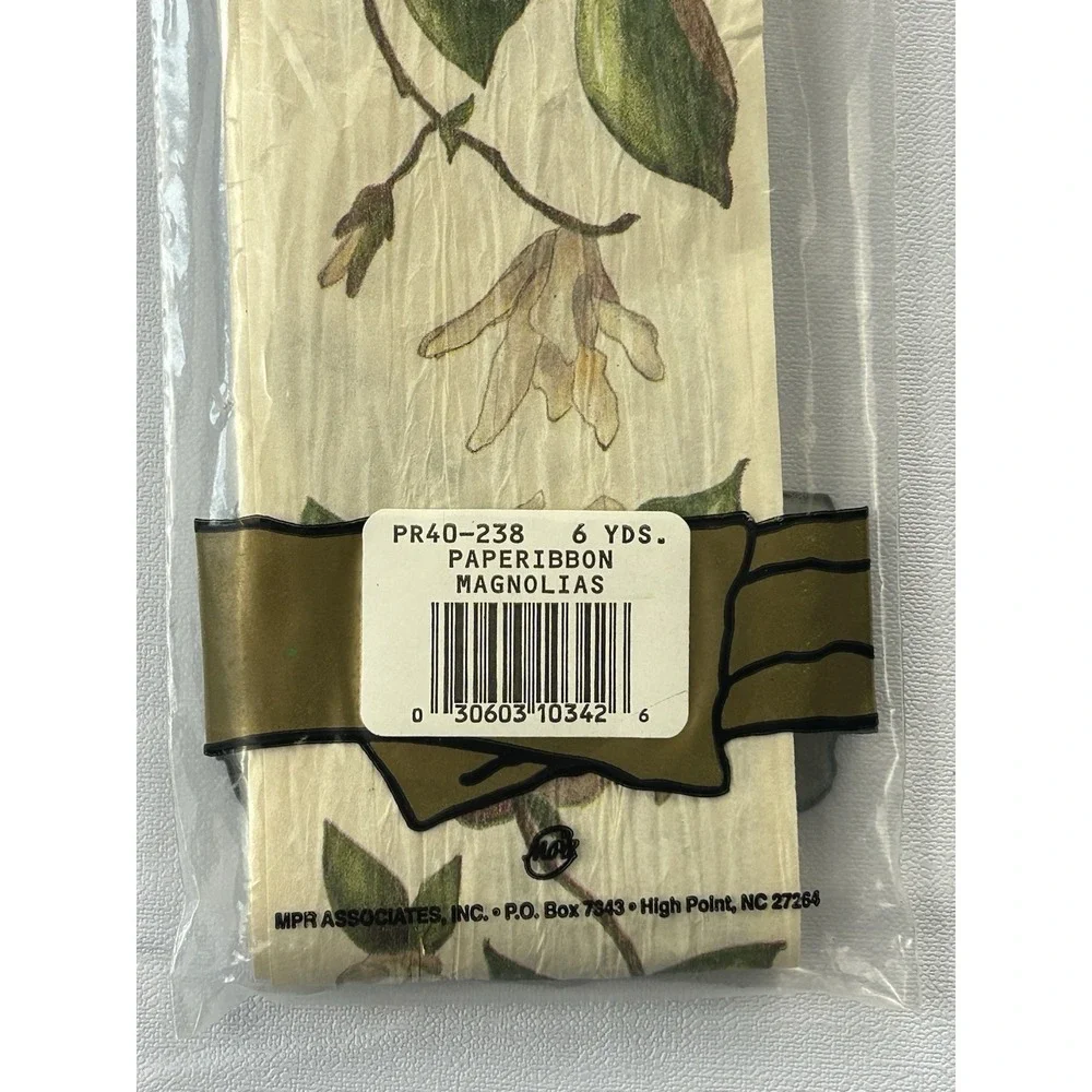 NOS Vintage Paperibbon Magnolia Paper Ribbon 6 Yards Floral Craft Decor